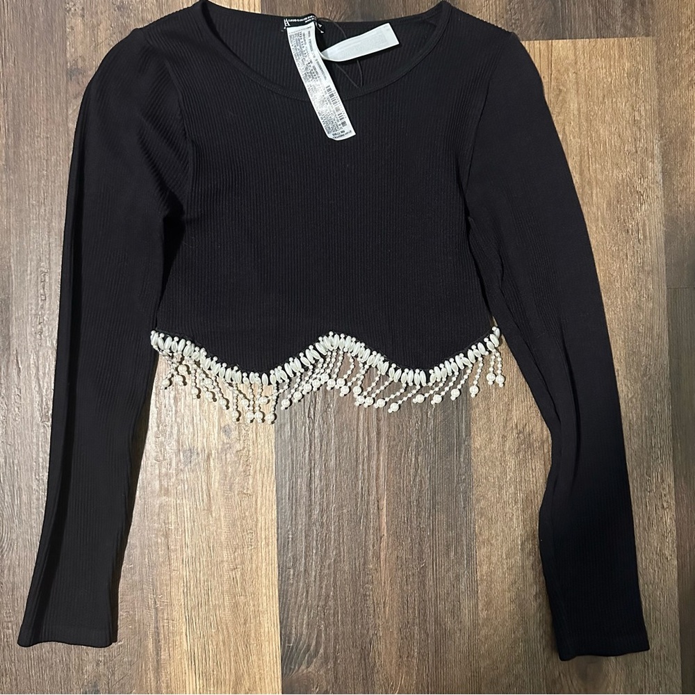 Zara Black Beaded Women's Top